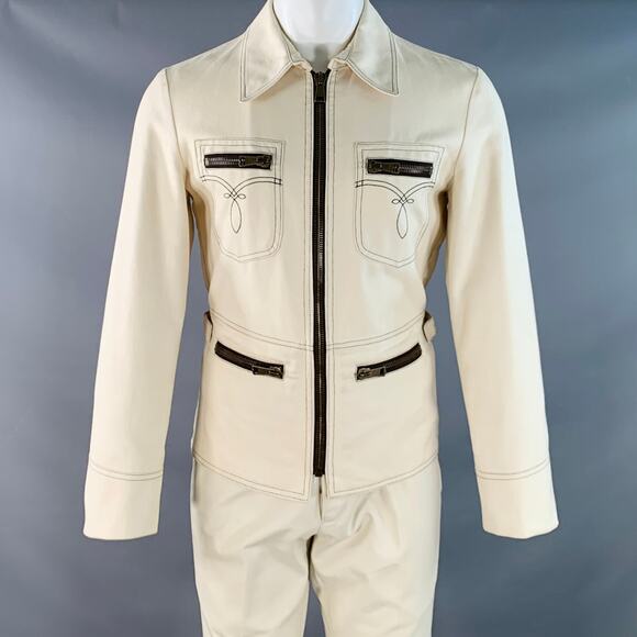GUCCI by TOM FORD Vintage 36 Cream Contrast Stitch Cotton Western Zip Up Suit - Picture 1 of 16